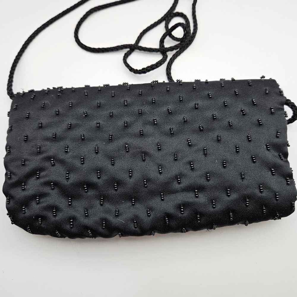 Beaded Handbag Purse Black Gold Evening Hoco Shoulder Strap - Picture 2 of 11